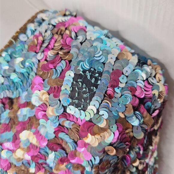 Vintage 80's La Scala Beaded Sequined Evening Dress Silk Party M Striped Glam - Picture 10 of 16